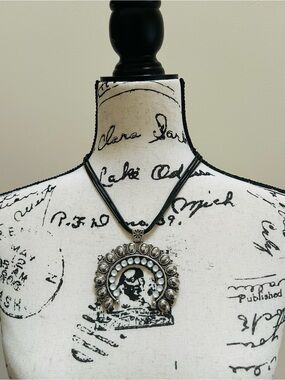 CHICOS Silver-Tone Horseshoe Statement Necklace with Black Cord
